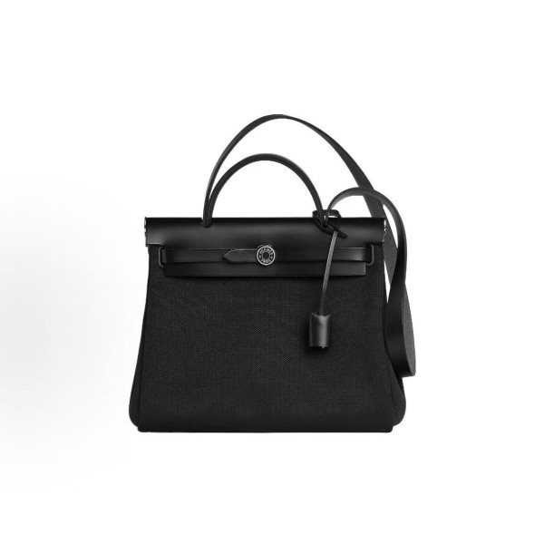 HERMES Herbag Zip 31 laque Silver buckle shoulder crossbody handbag 31 Unisex Couple Style 89 Noir Black